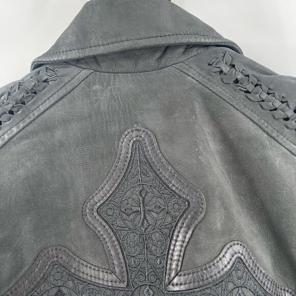 AFFLICTION Leather Jacket Women's Small NWT #99 Livestock Biker MMA Cross Zipper - Picture 10 of 16